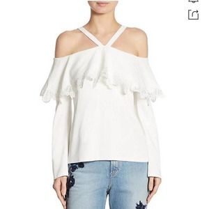 NWT Jonathan Simkhai Cold Shoulder Lace Trim Crepe Top Size 10